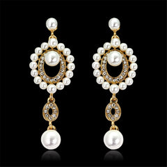 Cubic Zirconia & Pearl 18K Gold-Plated Open Drop Earrings