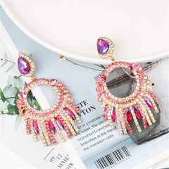 Pink Crystal & Cubic Zirconia Tassel Drop Earrings