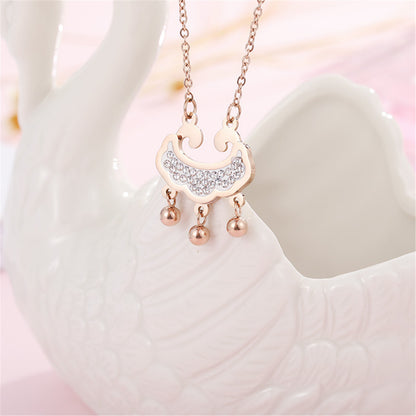 Cubic Zirconia 18K Rose Gold-Plated Lock Of Longevity Pendant Necklace, rose gold pendant necklace for women, front view