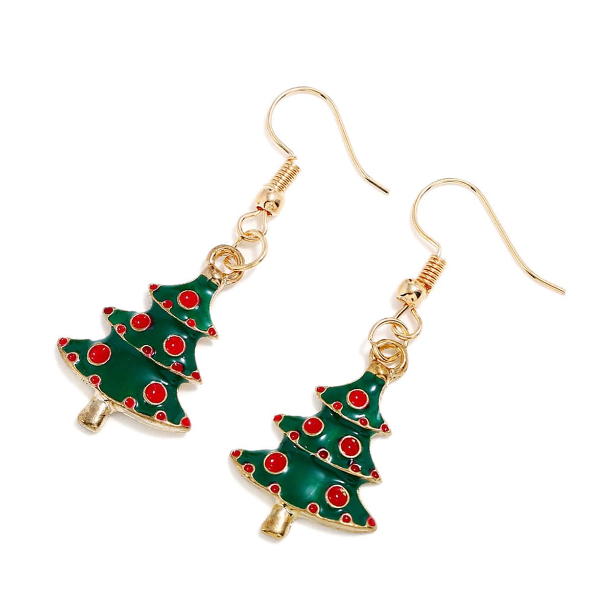 Green & 18K Gold-Plated Christmas Tree Drop Earrings