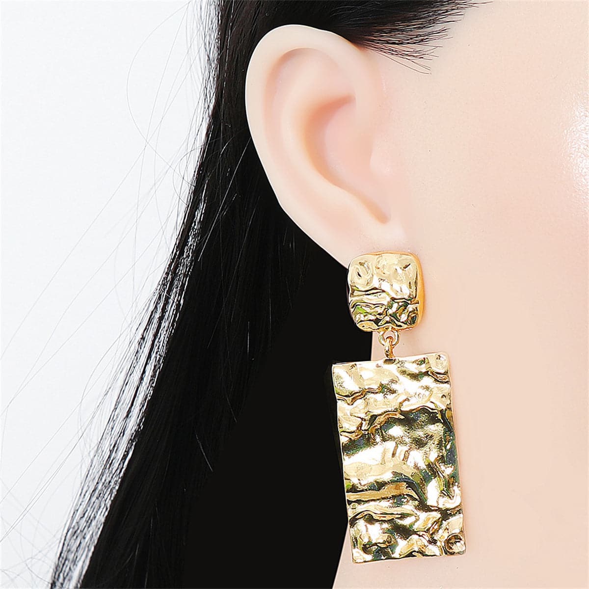 18K Gold-Plated Textured Rectangle Drop Earrings