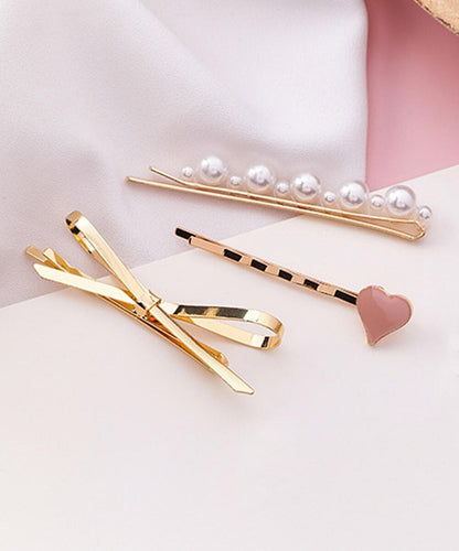 Pearl and Enamel 18K Gold-Plated Heart Bow Hair Clip Set, jewelry gift sets for women, everyday style, side view