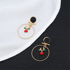 Red & 18K Gold-Plated Suspended Reindeer Drop Earrings
