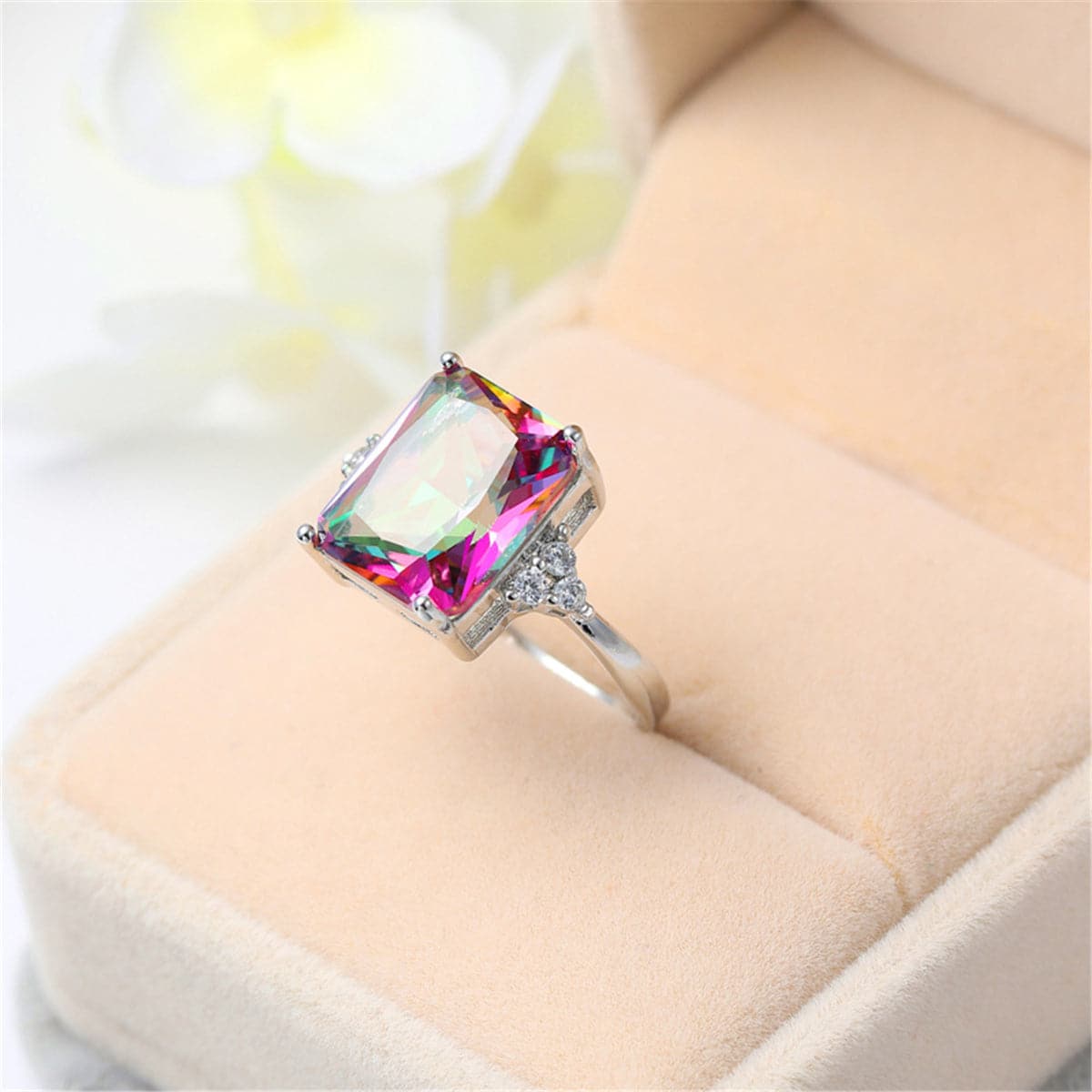 Jewel-Tone cubic zirconia & Silver-Plated Princess-Cut Ring - streetregion