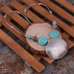 Turquoise & Silver-Plated Oval Pendant Necklace