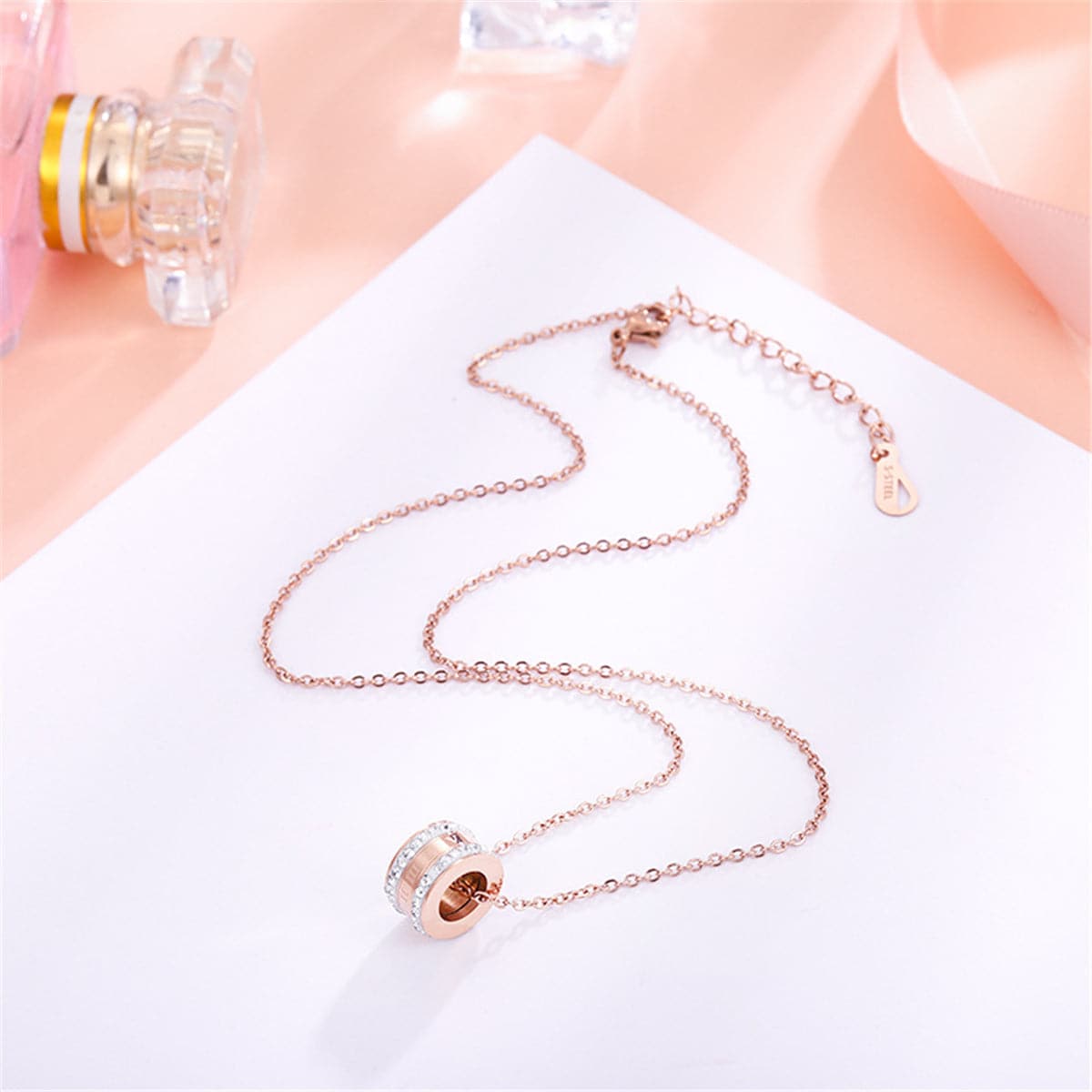 Cubic Zirconia & 18K Rose-Gold Plated Numeral Pendant Necklace
