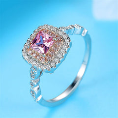Pink Crystal & Two Tone Princess-Cut Halo Ring
