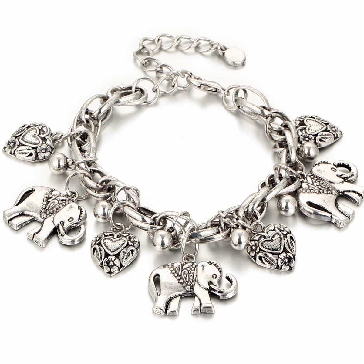 Silver-Plated Elephant Hearts Charm Anklet