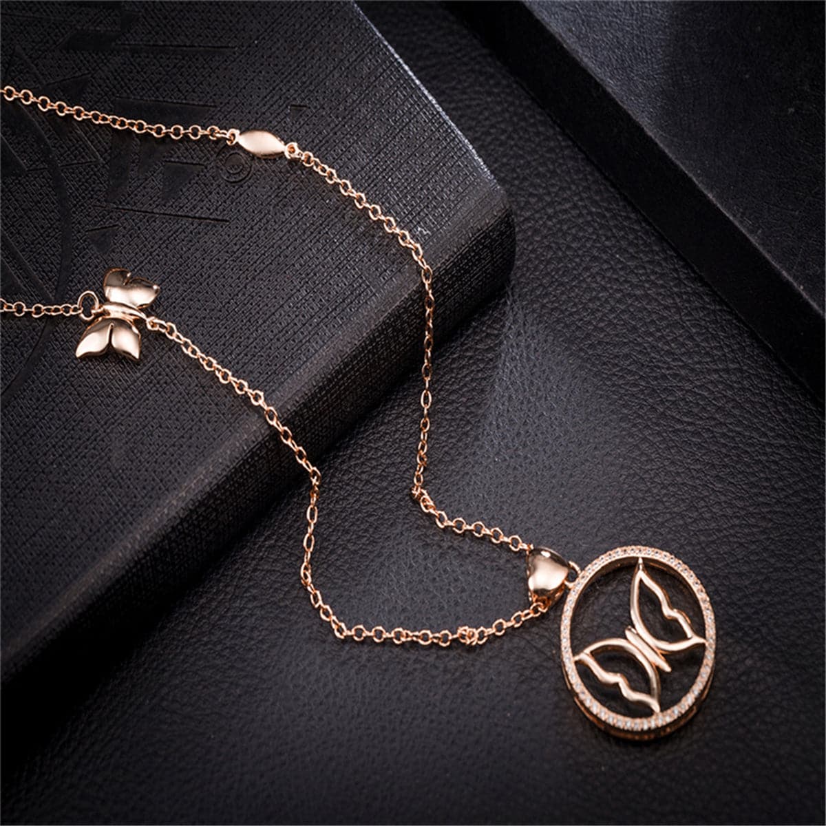 Cubic Zirconia & 18K Rose Gold-Plated Butterfly Pendant Necklace