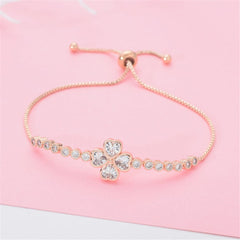 Cubic Zirconia & Crystal Heart Clover Adjustable Bracelet