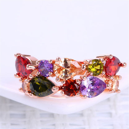 Crystal and 18K Rose Gold-Plated Pear-Cut Cluster Ring, dainty minimalist design, lifestyle look