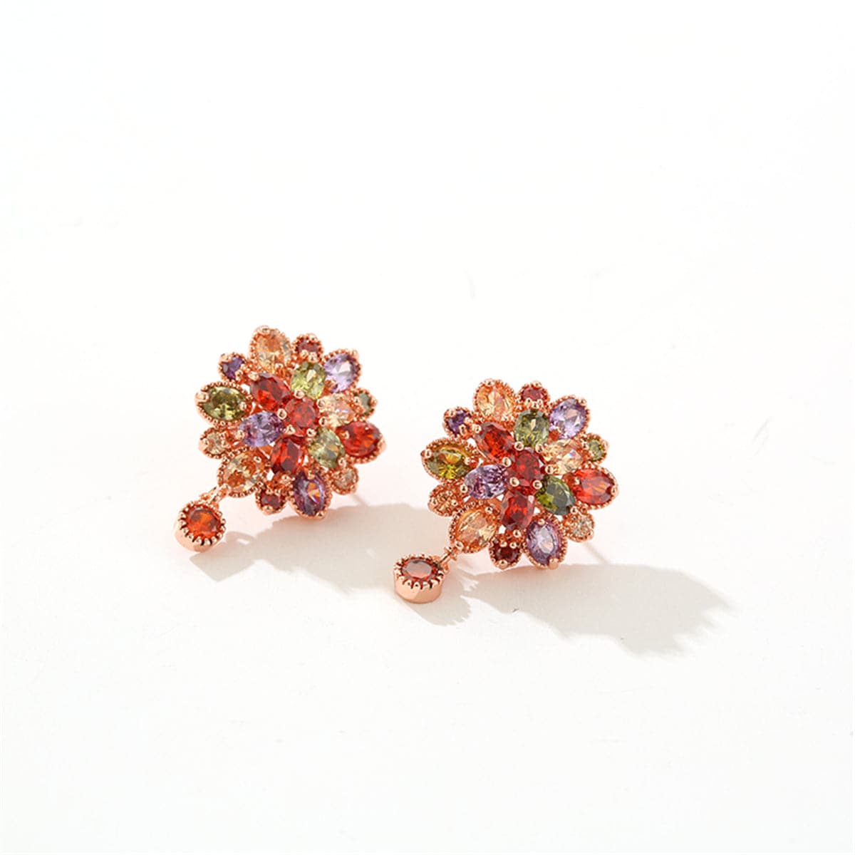 Jewel-Tone cubic zirconia & 18k Rose Gold-Plated Flower Earrings - streetregion