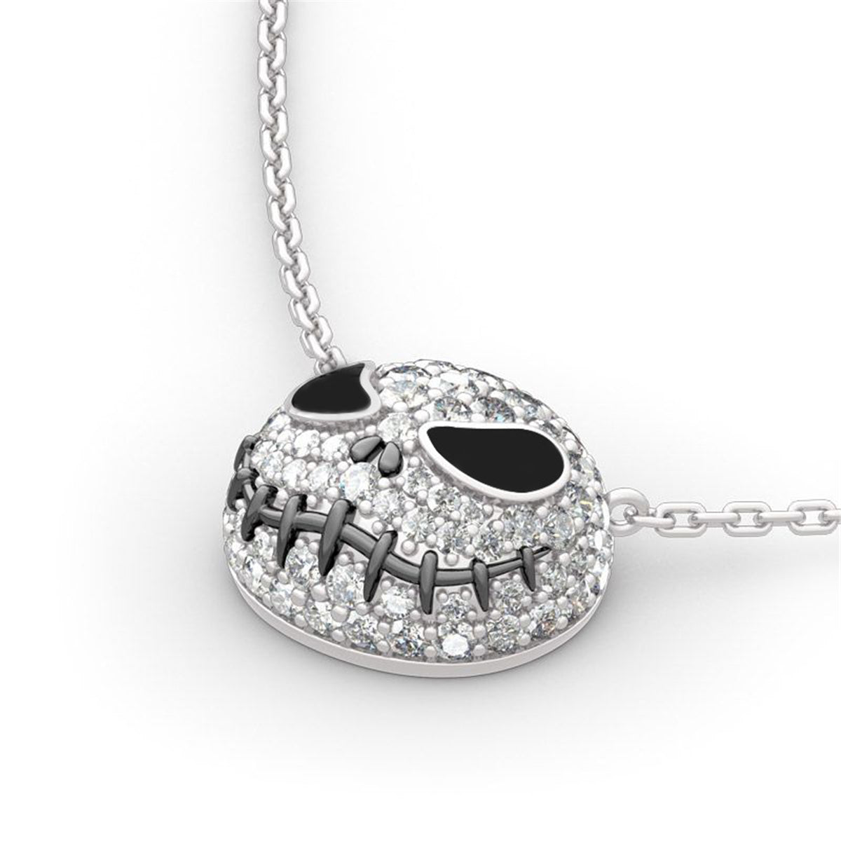 Cubic Zirconia and Silver-Plated Skull Pendant Bar Necklace, silver pendant necklace for women, lifestyle look
