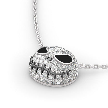 Cubic Zirconia and Silver-Plated Skull Pendant Bar Necklace, silver pendant necklace for women, lifestyle look