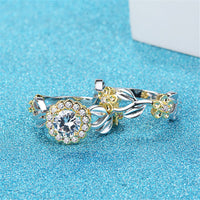 Cubic Zirconia & Two-Tone Flower Band Ring Set