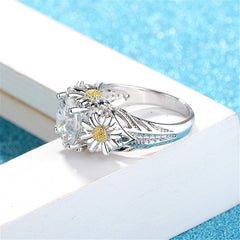 Cubic Zirconia & Crystal Two Tone Sunflower Ring