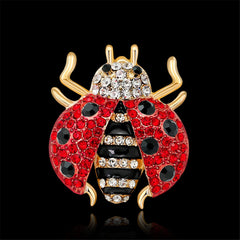 Red Cubic Zirconia & 18K Gold-Plated Ladybug Brooch