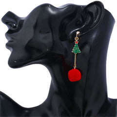 Cubic Zirconia & 18K Gold-Plated Christmas Tree Pom-Pom Drop Earrings