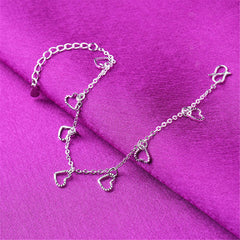Silver-Plated Open Heart Station Anklet