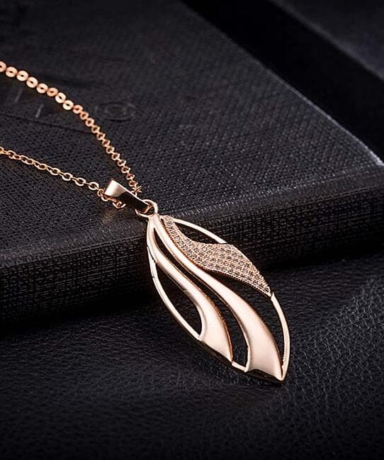 Cubic Zirconia & 18K Rose Gold-Plated Openwork Leaf Pendant Necklace