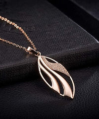Cubic Zirconia & 18K Rose Gold-Plated Openwork Leaf Pendant Necklace