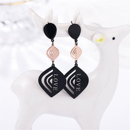 18K Rose Gold-Plated and Black 'Love' Laurel Drop Earrings, rose gold drop earrings for women, lifestyle look