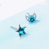 Teal Crystal & Silver-Plated Blue Moon & Star Stud Earrings - streetregion