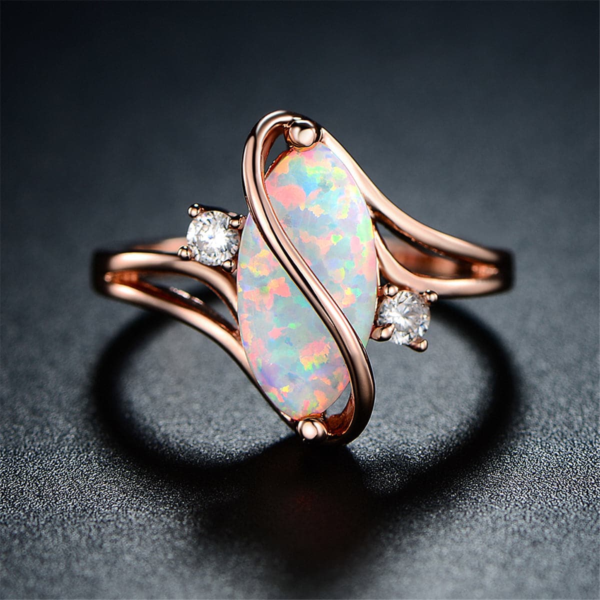 White Opal & Cubic Zirconia Marquise-Cut Ring
