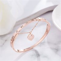 Cubic Zirconia & 18k Rose Gold-Plated Heart Charm Bangle