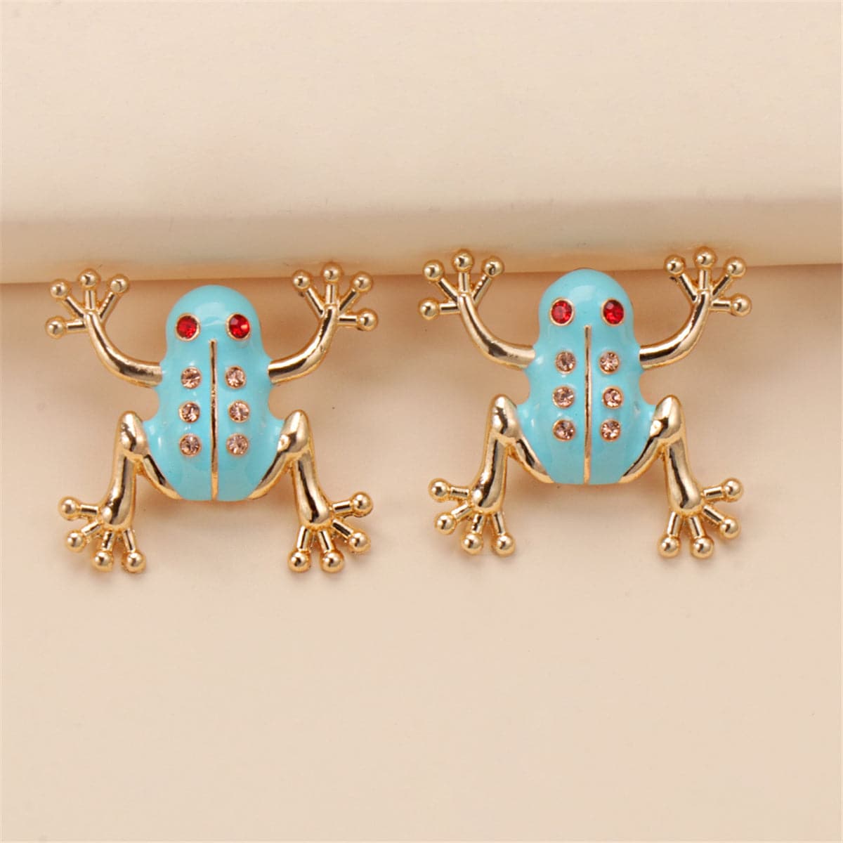 Cubic Zirconia and Enamel 18K Gold-Plated Frog Stud Earrings, gold stud earrings for women, lifestyle look