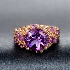 Purple Crystal & 18k Rose Gold-Plated Seed-Texture Ring - streetregion