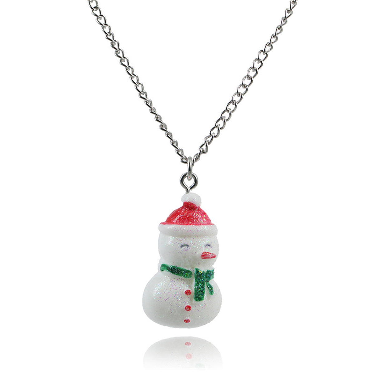 Red and White Snowman Pendant Necklace, pendant necklace for women, dainty minimalist design, front view