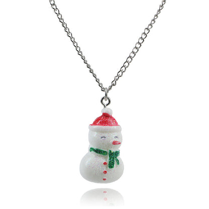 Red and White Snowman Pendant Necklace, pendant necklace for women, dainty minimalist design, front view
