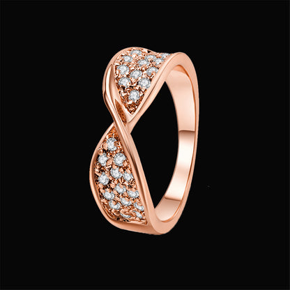 Cubic Zirconia and 18K Rose Gold-Plated Pavé Twisted Ring, rose gold statement rings for women, lifestyle look