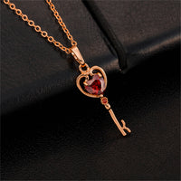 Red Crystal & 18k Rose Gold-Plated Heart Key Pendant Necklace