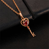 Red Crystal & 18k Rose Gold-Plated Heart Key Pendant Necklace