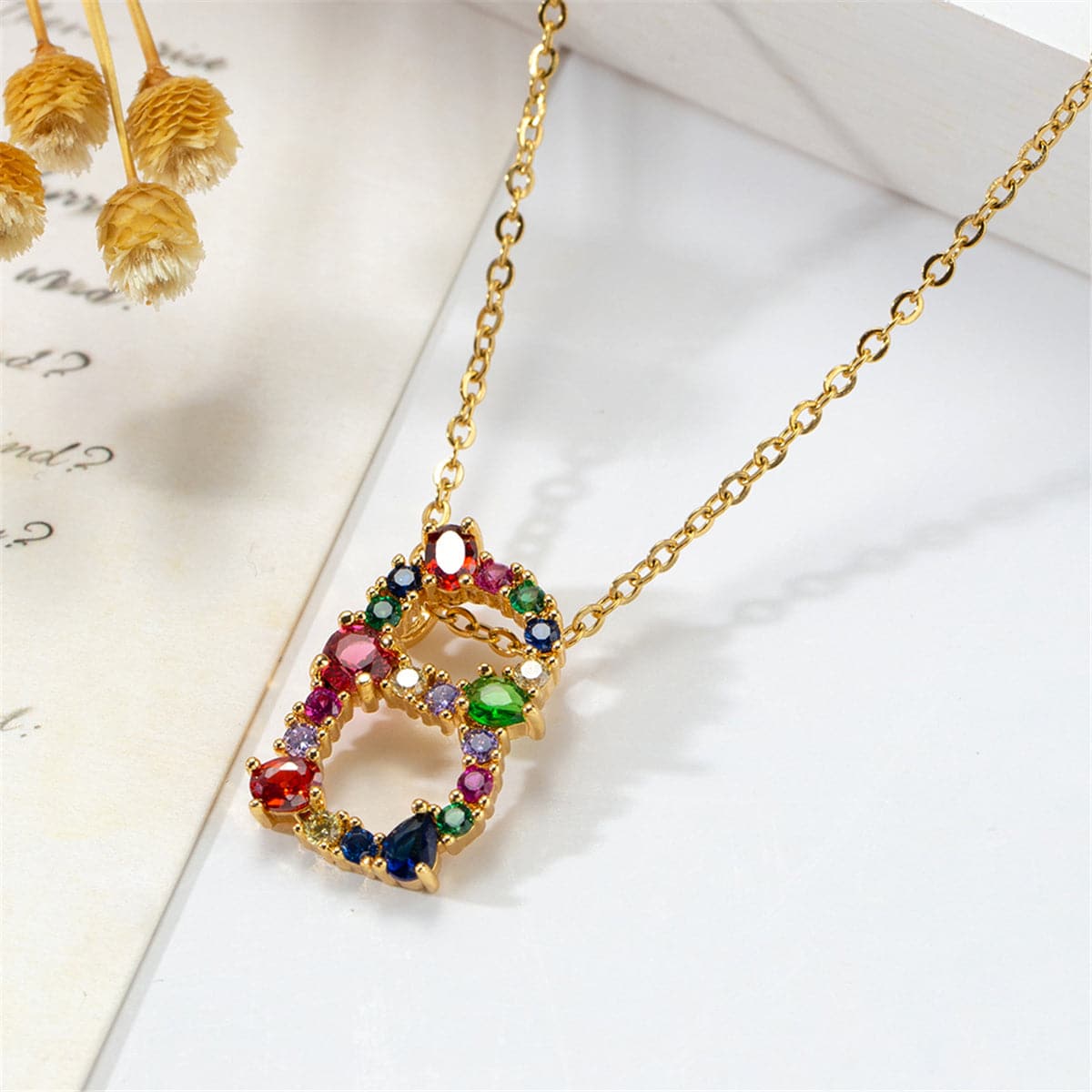 Red Multicolor Crystal & Cubic Zirconia Letter B Pendant Necklace