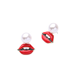 Imitation Pearl & 18k Gold-Plated Lips Stud Earrings - streetregion