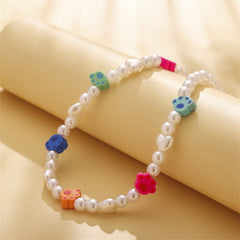 Multicolor Polymer Clay & Pearl Paw Beaded Choker Necklace