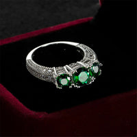 Green Crystal & Platinum-Plated Triple-Head Ring