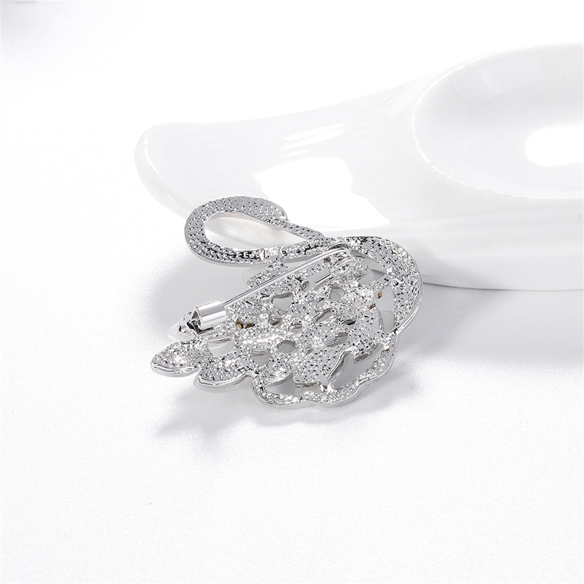 Clear Cubic Zirconia & Silver-Plated Goose Brooch