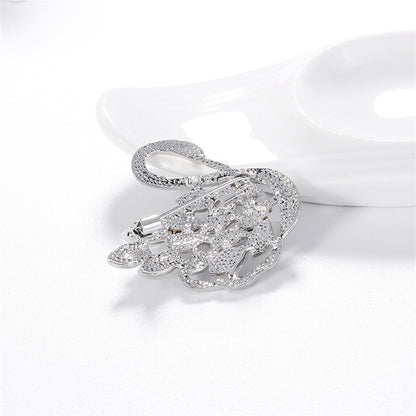 Clear Cubic Zirconia and Silver-Plated Goose Brooch, silver brooch pin, everyday style, lifestyle look