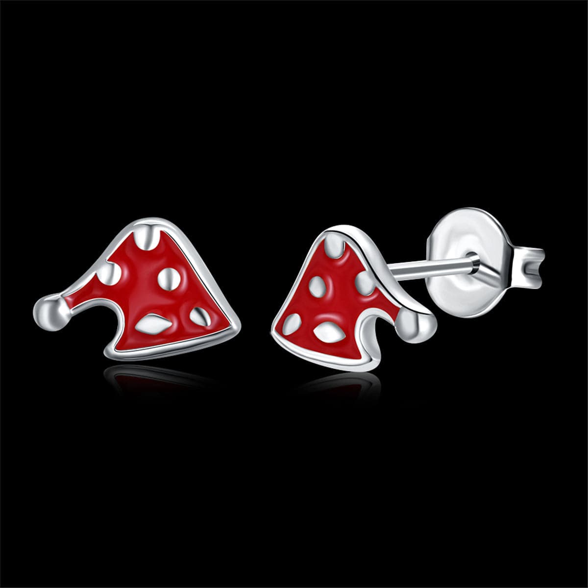 Red Enamel & Silver-Plated Christmas Hat Stud Earrings