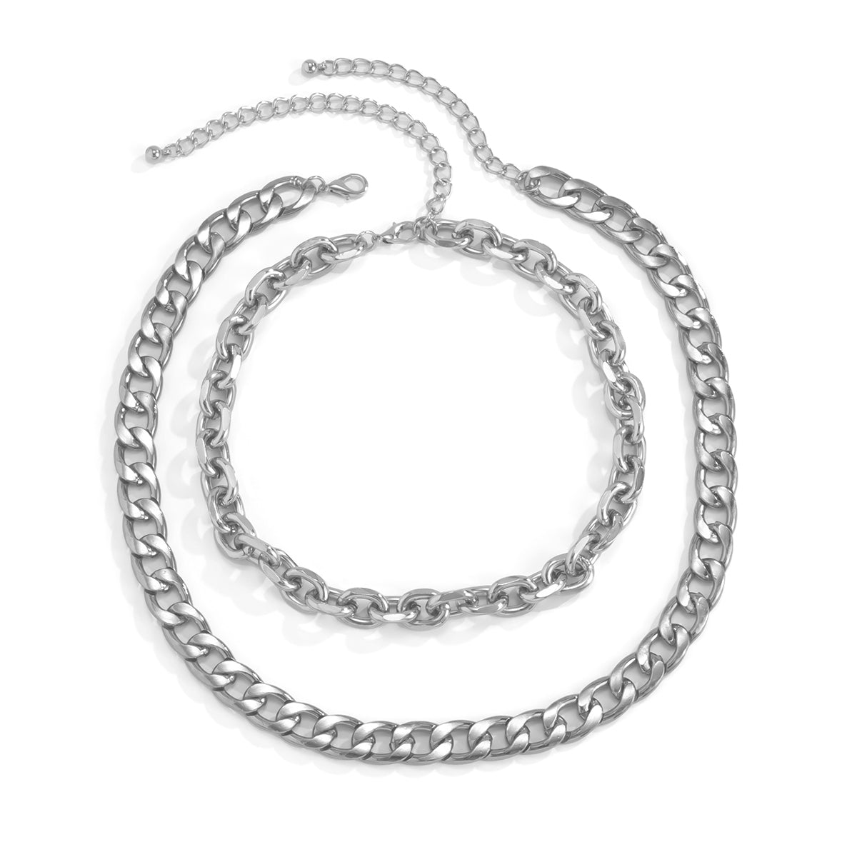 Silver-Plated Curb Chain Necklace - Set Of Two