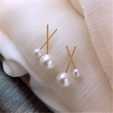 Pearl & 18k Gold-Plated Cross Stud Earrings