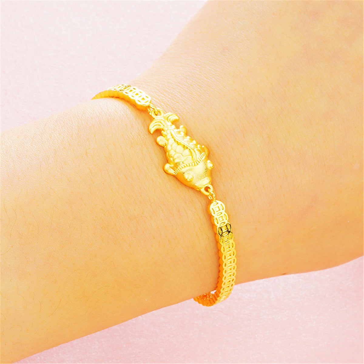 24K Gold-Plated Fish Charm Bracelet, gold bracelet for women, botanical inspired, lifestyle look