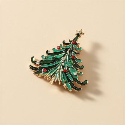 Green Enamel and Cubic Zirconia 18K Gold-Plated Curved Christmas Tree Brooch, gold brooch pin, lifestyle look