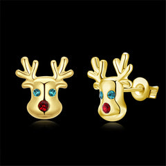 Cubic Zirconia & 18K Gold-Plated Reindeer Stud Earrings