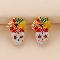 Cubic Zirconia & Enamel 18K Gold-Plated Masks Stud Earrings