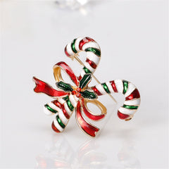 Red & 18K Gold-Plated Bow & Double Candy Cane Crutch Brooch